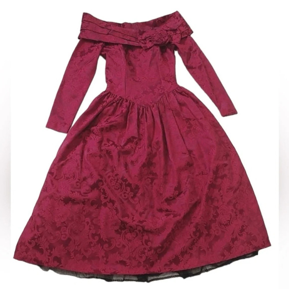 Jessica McClintock Vintage Off Shoulder Princess Midi Dress - Picture 1 of 16